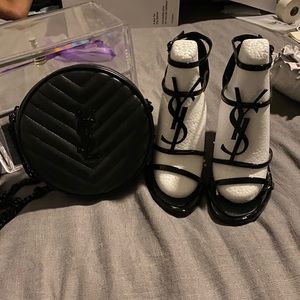 Black leather YSL Crossbody bag size 40 patent leather heels